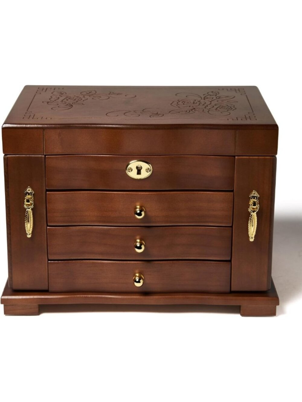 Vintage Wooden Jewelry Box Organizer with Mirror & 3 Drawers, Lockable Storage